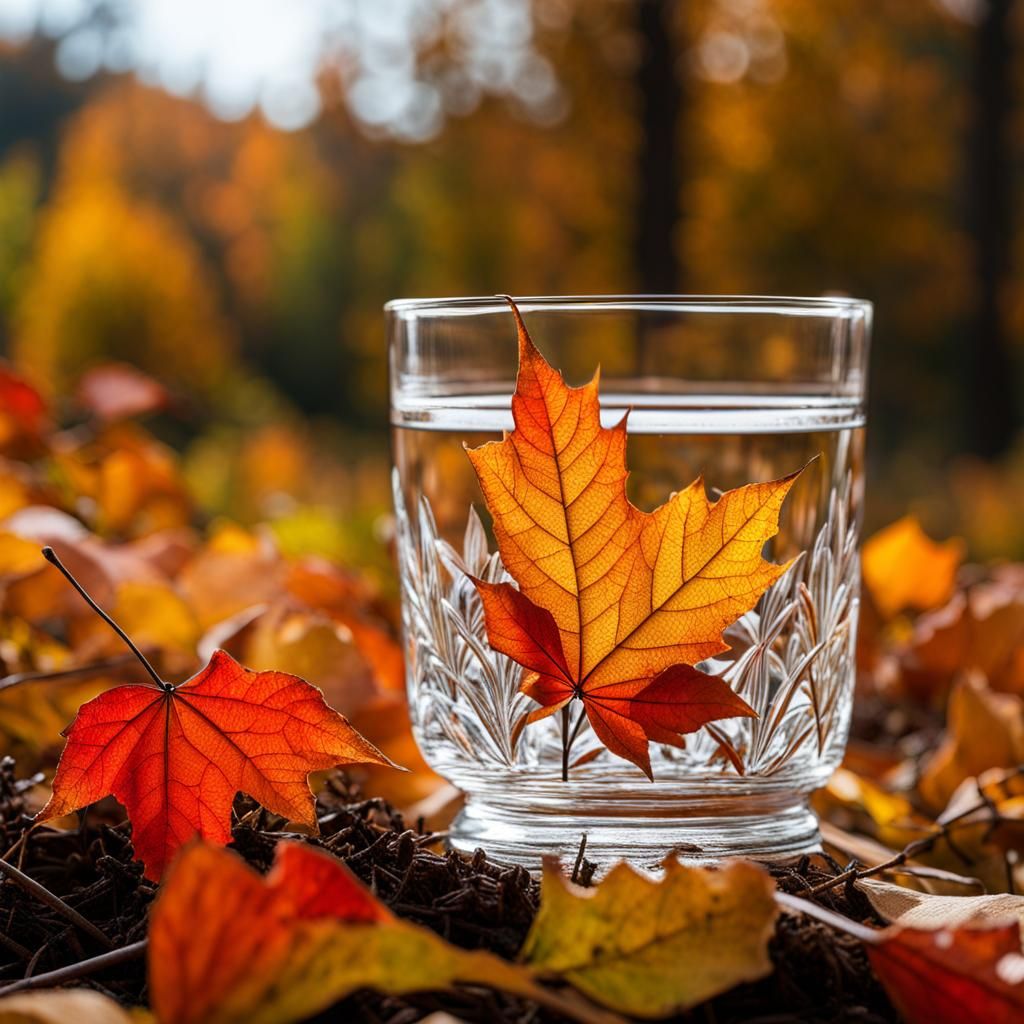Autumn Leaves Behind Frosted Glass