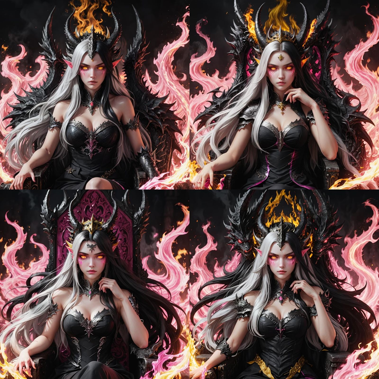 Demon Princess on Throne with Pink Flames
