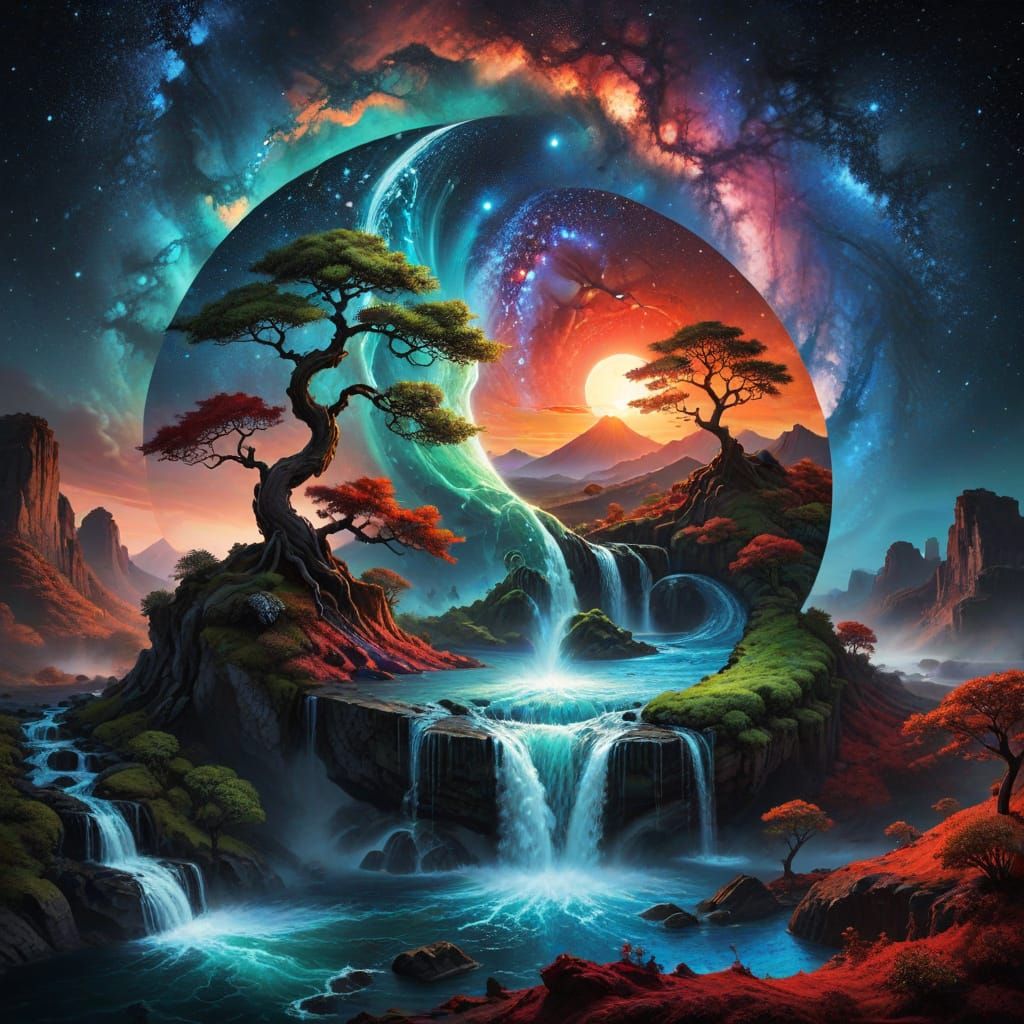 Yin Yang Landscape with Bonsai and Desert