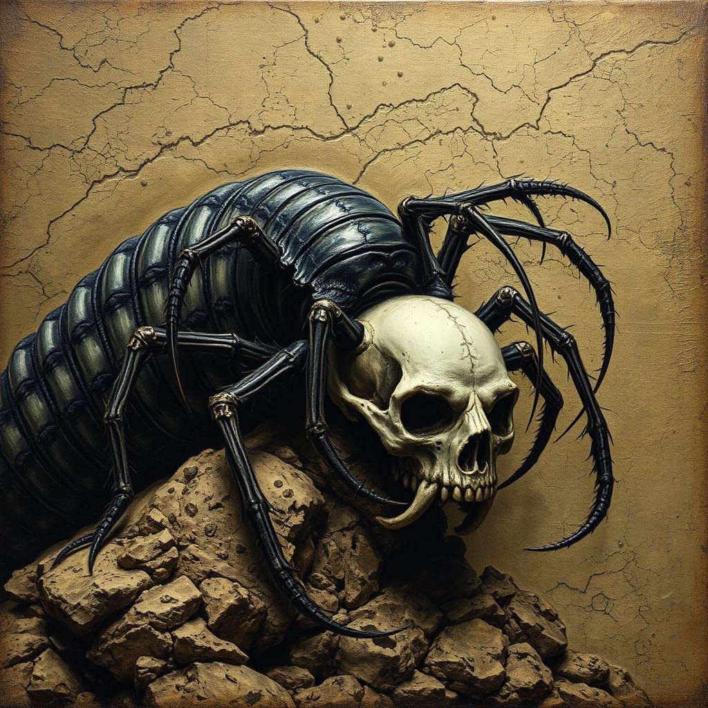 Ancient Horror Millipede in Dark, Textured Realism