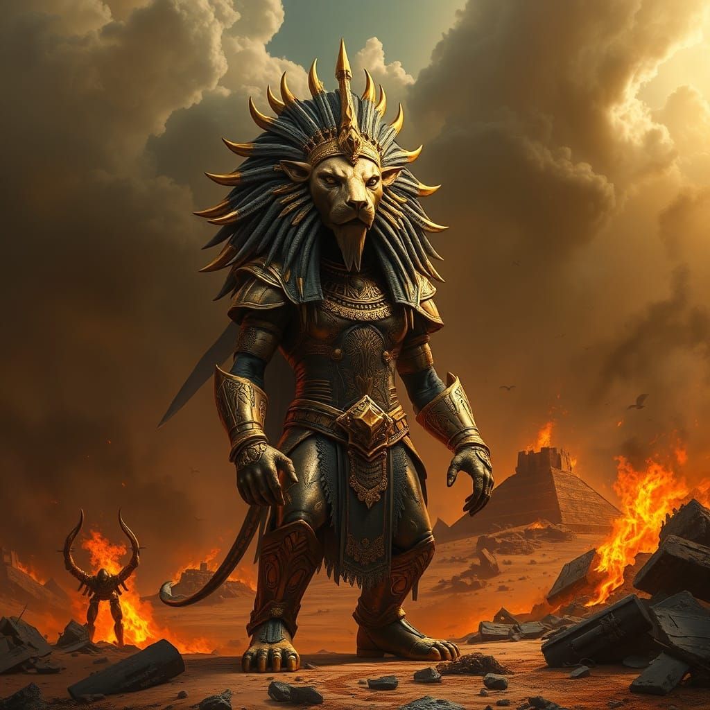 Sekhmet: Lion Goddess on Apocalyptic Battlefield