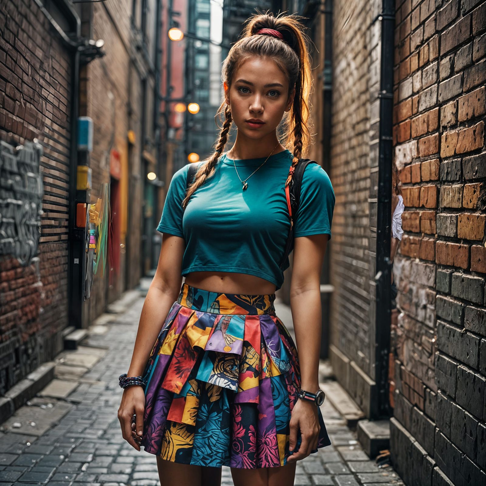 City Girl with Colorful Outfit in Hyperrealistic Style