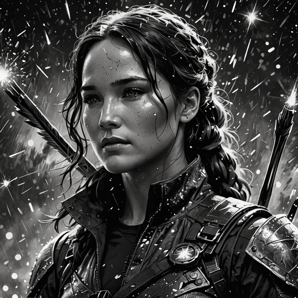 Magical Katniss Everdeen Portrait in Black and White