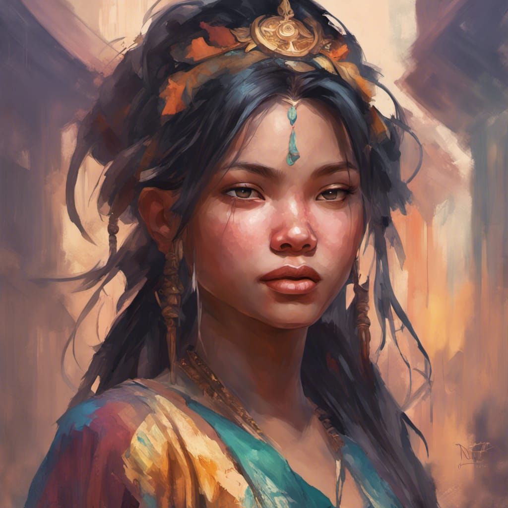 Peaceful Khmer Girl Portrait in Digital Art Style