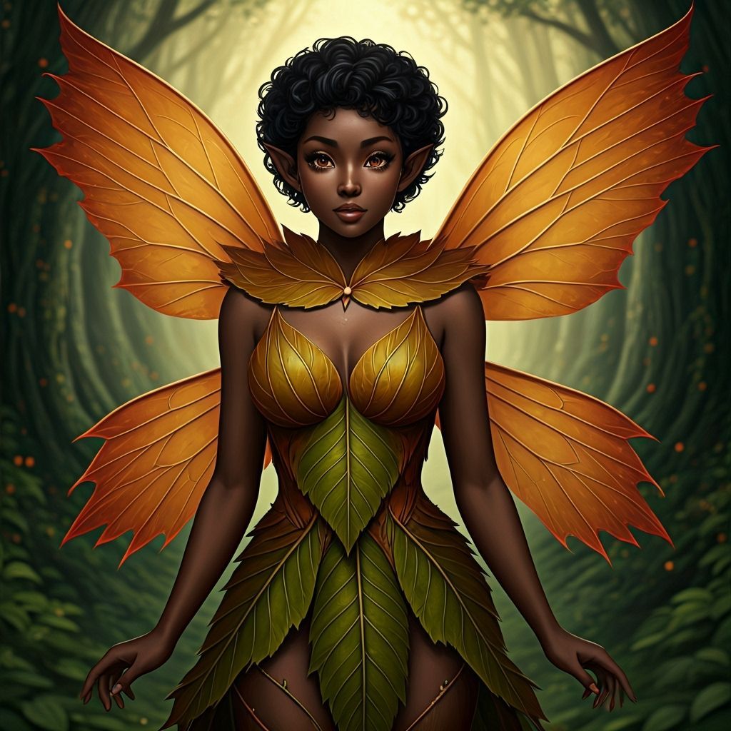 Anime Fairy in Leaf Dress with Forest Background