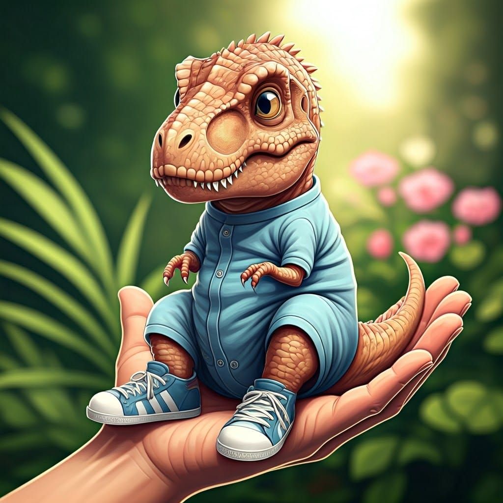 Baby T-Rex in a Onesie: Digital Watercolor Art