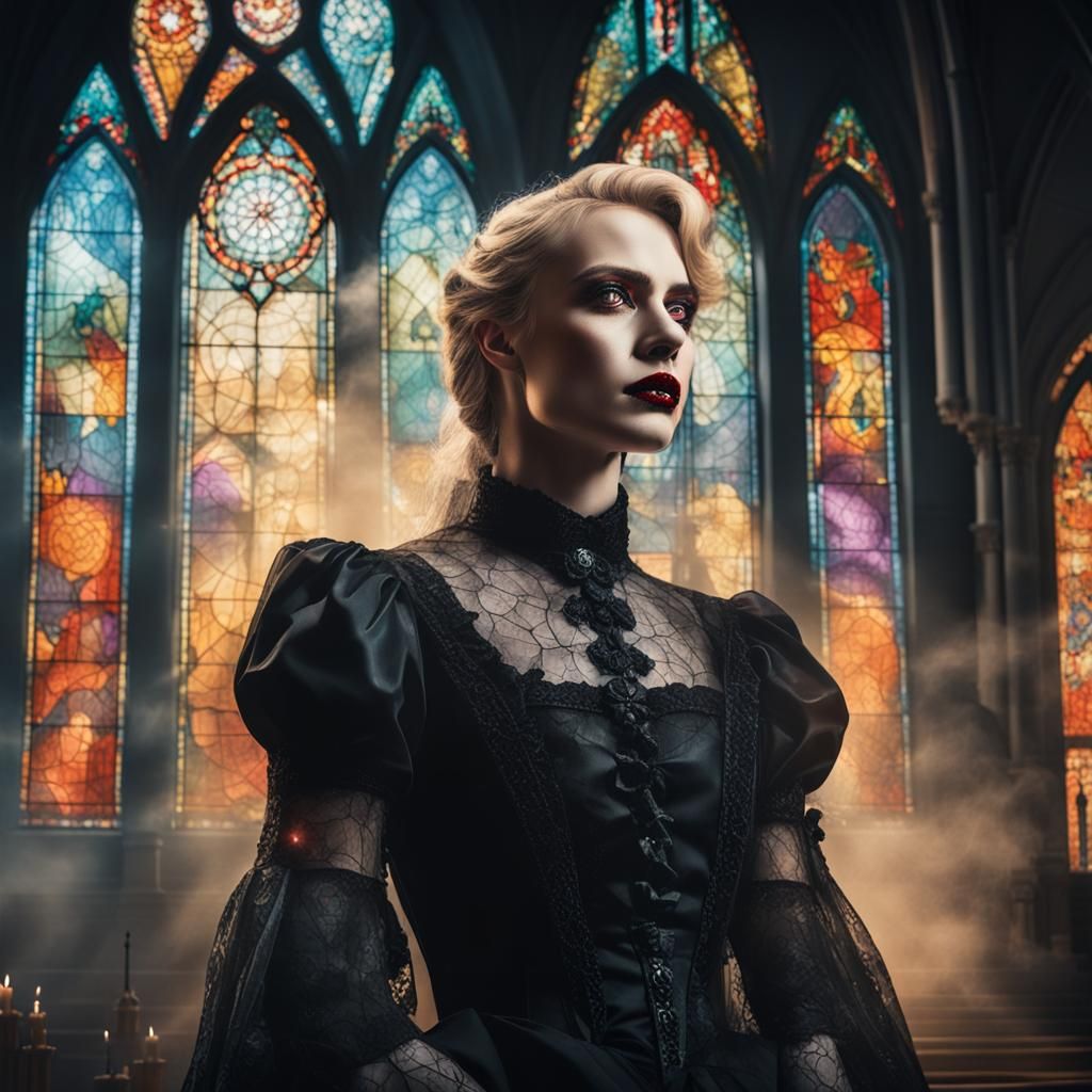 Gothic Vampire Woman in Victorian Dress Portrait