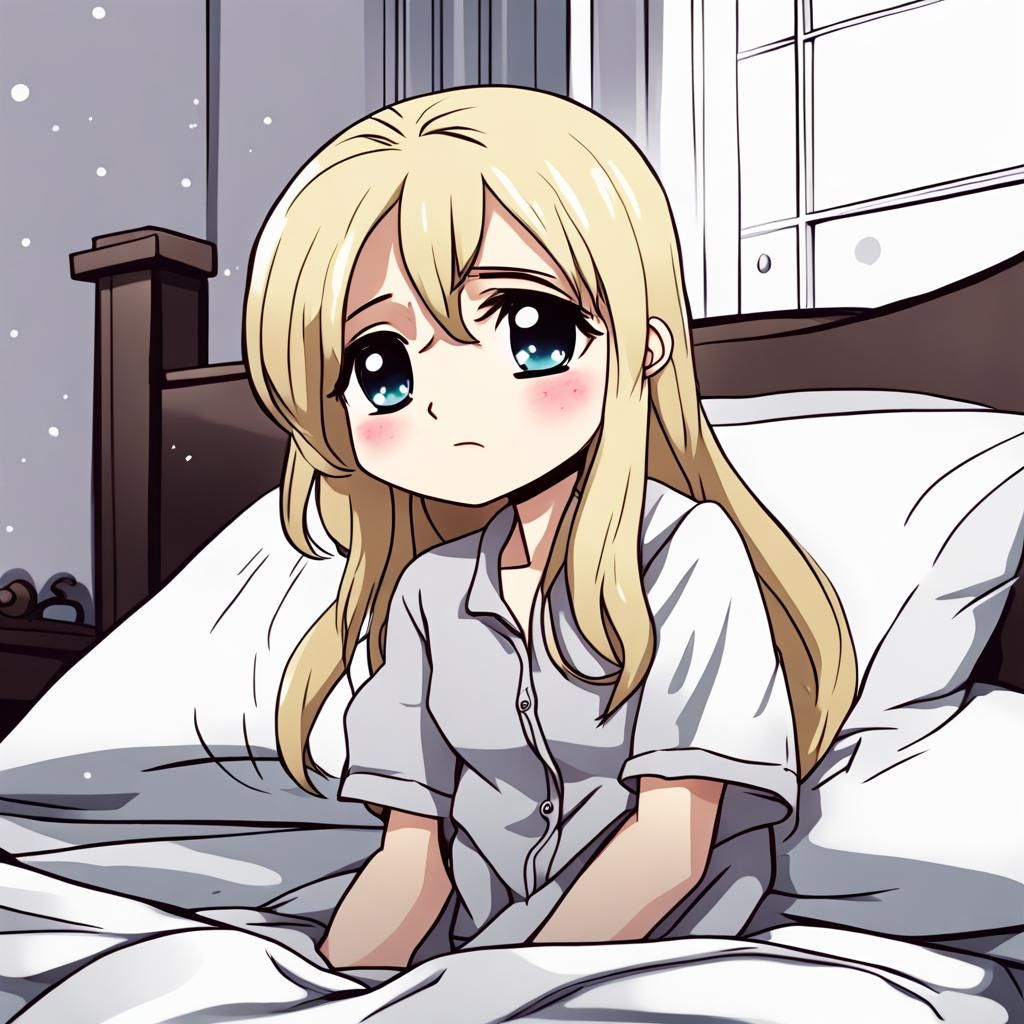 Crying Blonde Woman in Chibi Anime Style