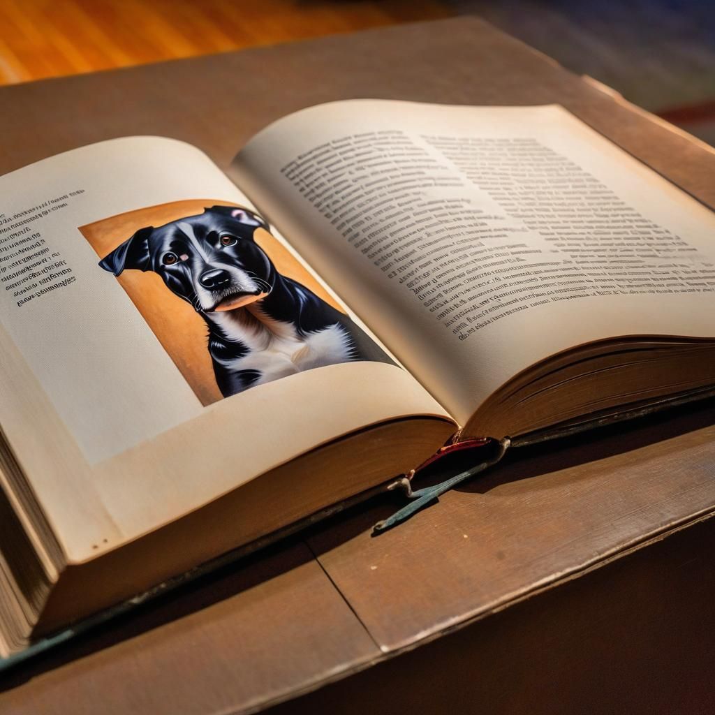Minimalist Dog Painting on Book Pages