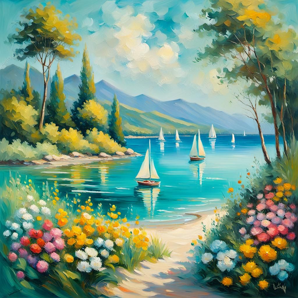 Energetic Summer Landscape in Impressionistic Oil Painting