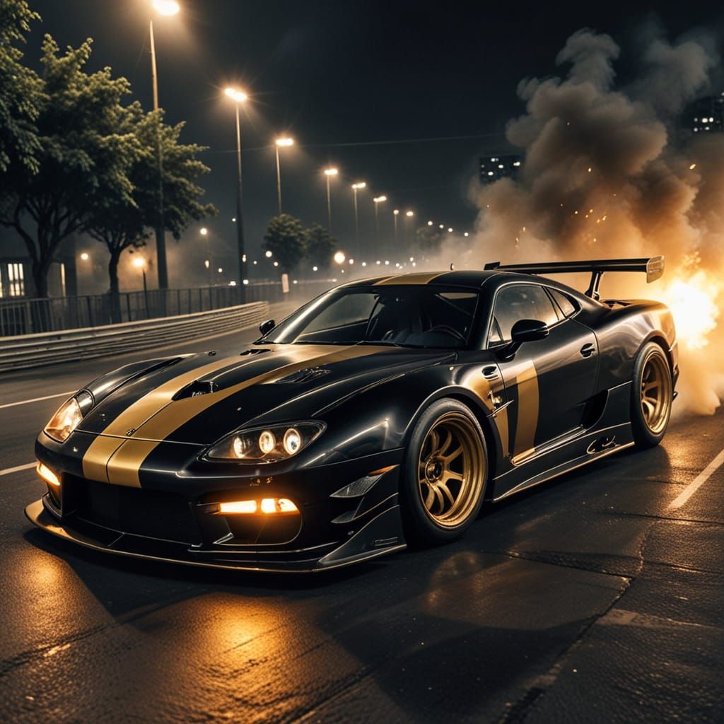 Dark Academia Car Racing in Black Gold Fast and Furious Styl...