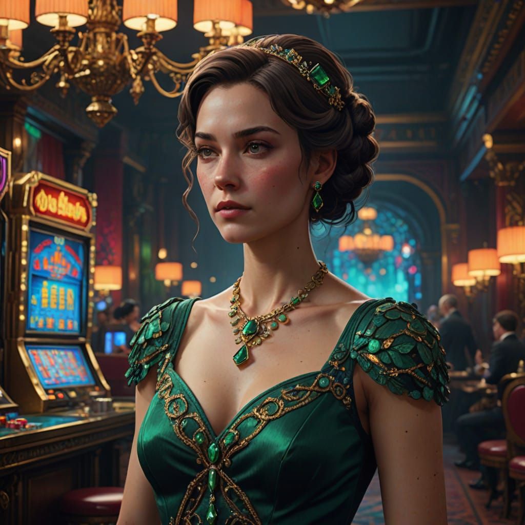 Elegant Woman in Midnight Gambling Hall