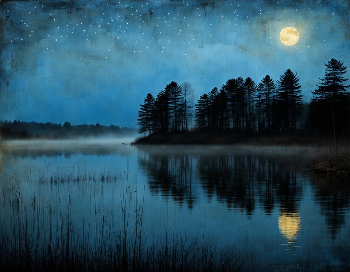 Moonlit Dawn Landscape with Golden Light