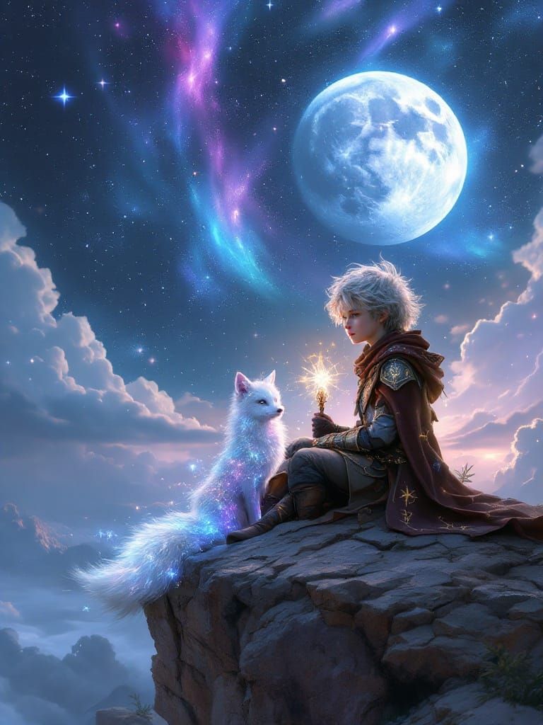 Surreal Starlight Wanderer in Cosmic Canyon with Luminous Sp...