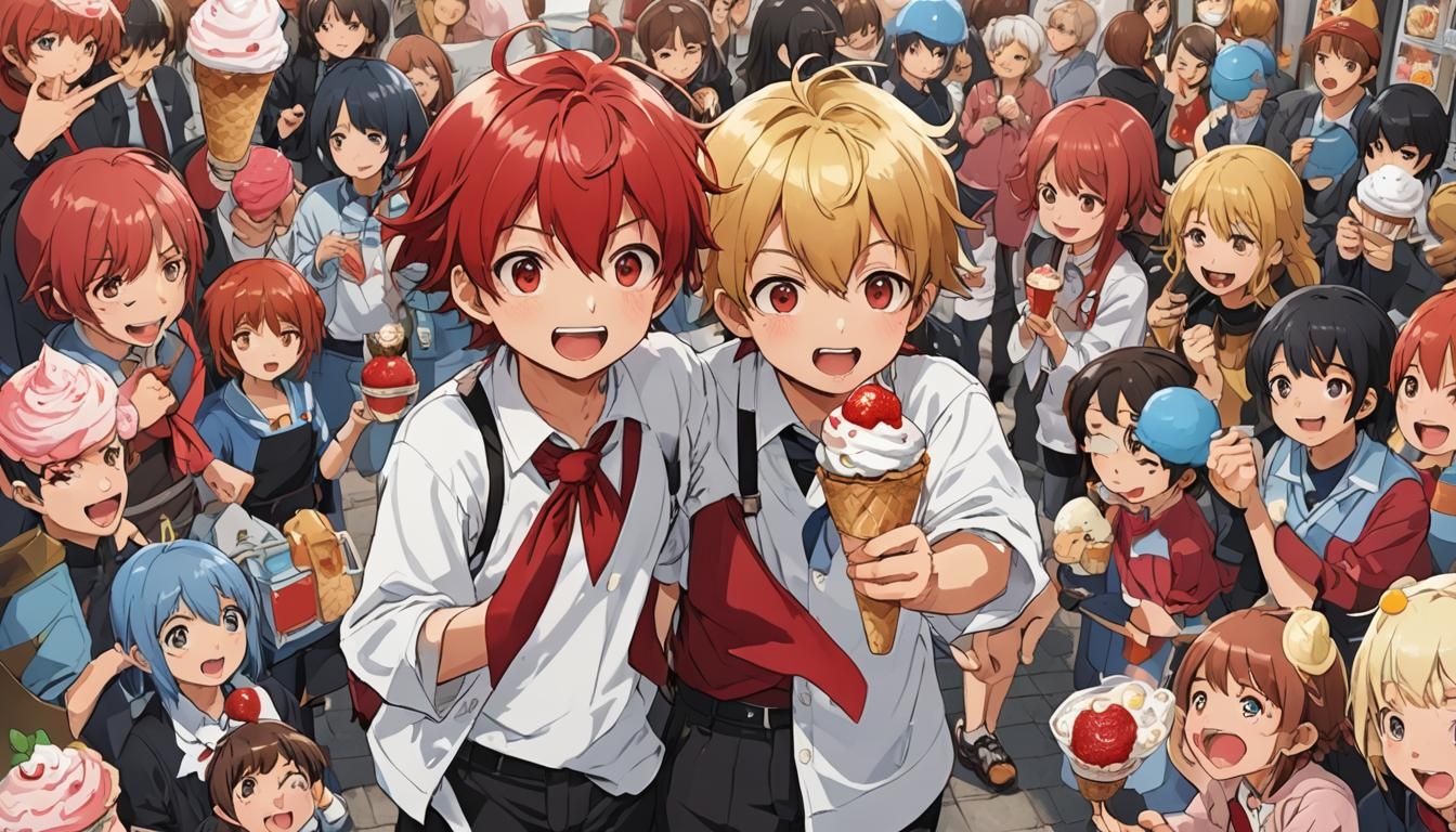Anime-Style Characters Enjoying Ice Cream