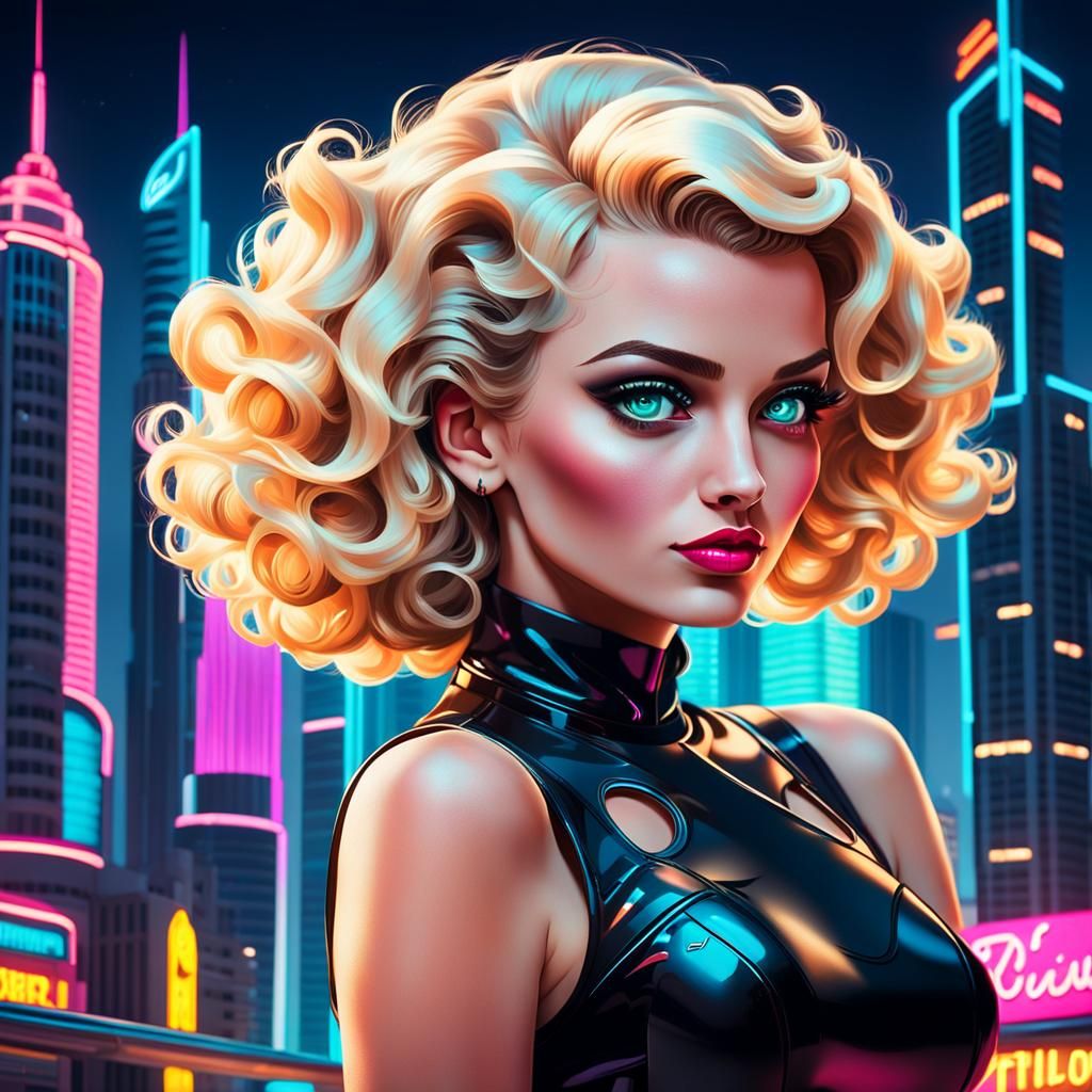 Blonde retrofuturistic pinup