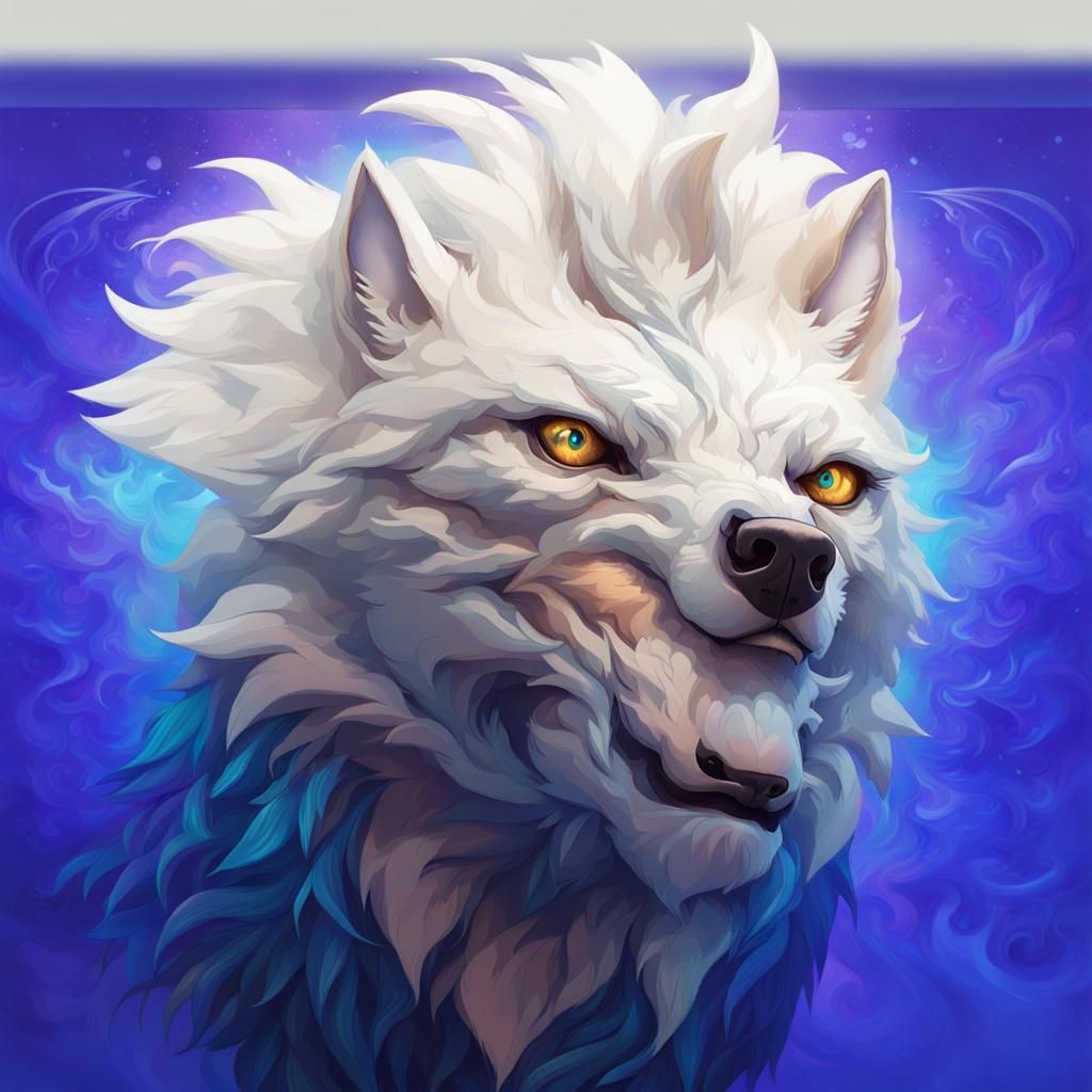 Wolf Peacock Hybrid Portrait in Hyperdetailed Style