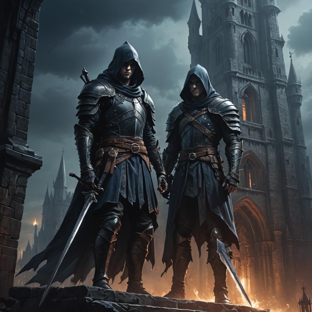 Hooded Warrior Confronts the Bad Tower