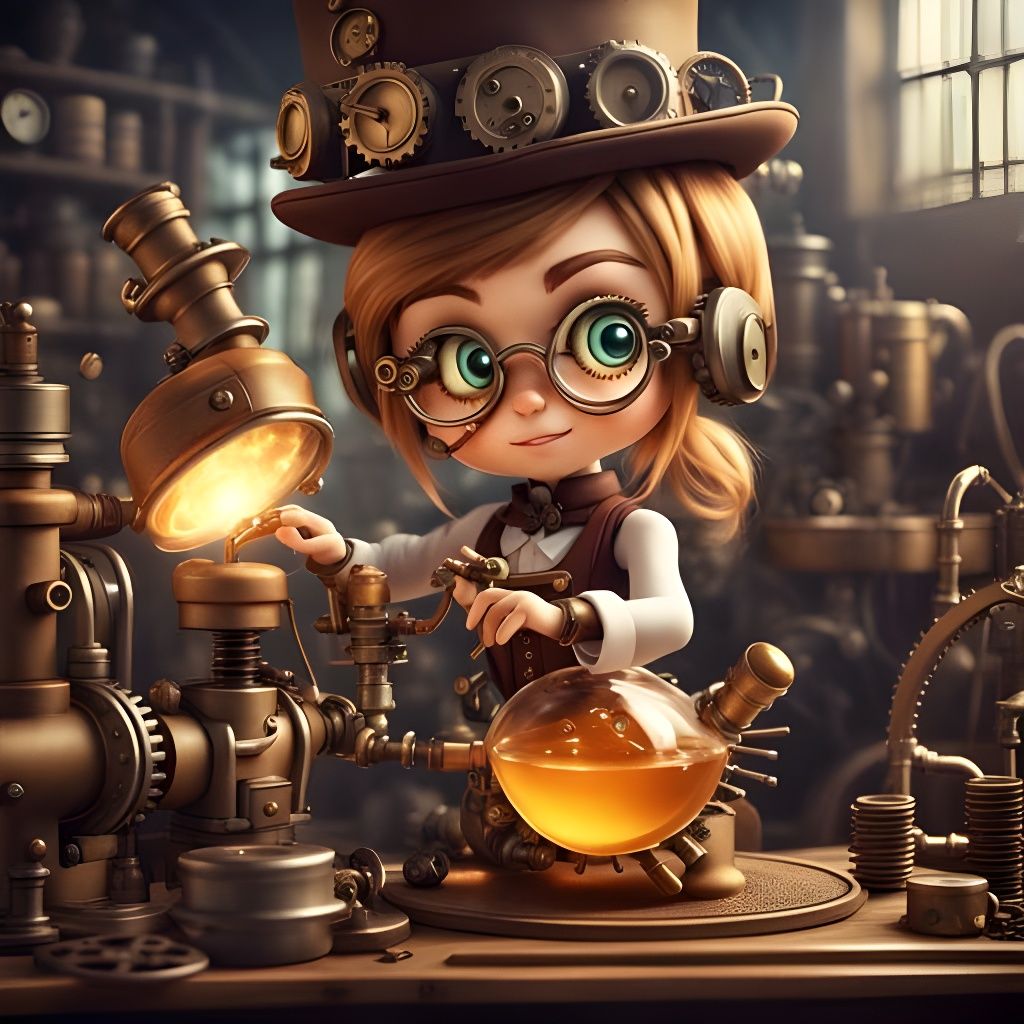 Steampunk Genius Girl with Honey-Clogged Machine