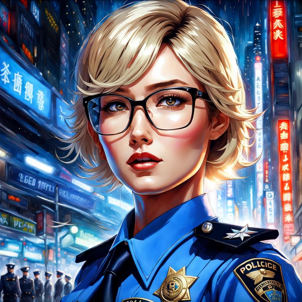 Elegant Japanese Policewoman Portrait in Fantasy Art Style