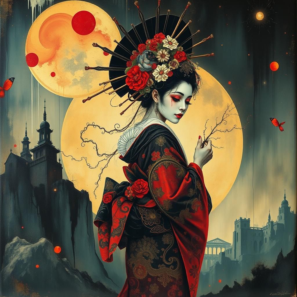 Dystopian Art Deco Geisha Heavy Metal Cover