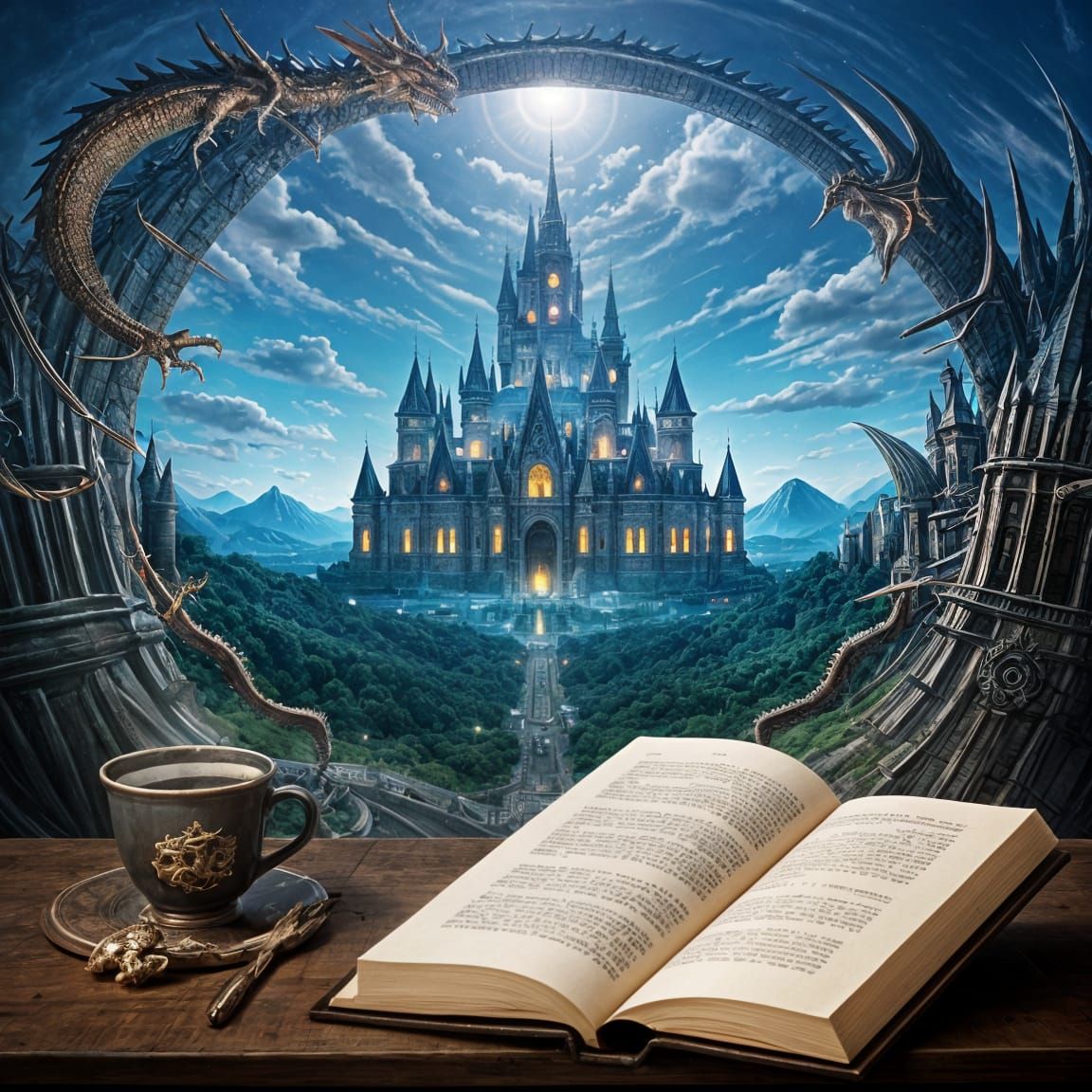 Portal to a Magical Realm with Castle and Dragon