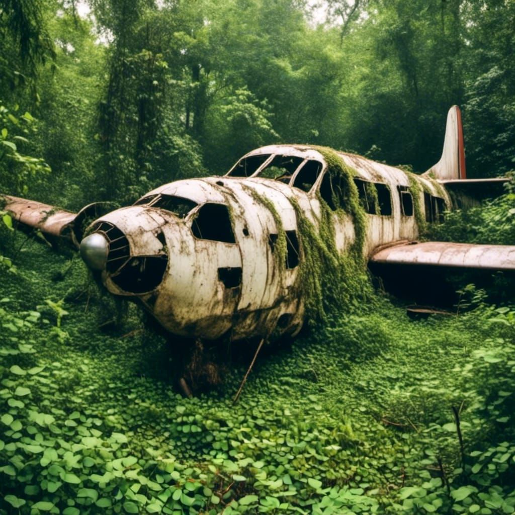 Jungle Plane Crash Amidst Green Bamboo