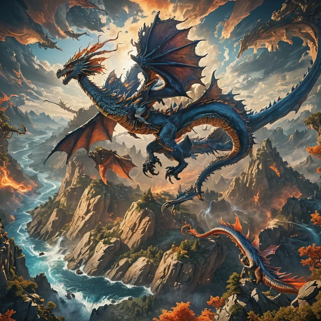 Fantastical Dragon Flight in Frank Frazetta Style