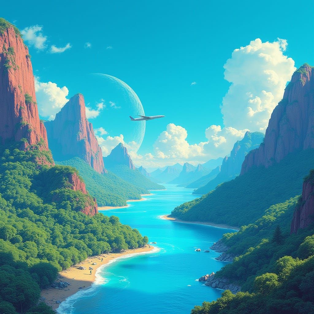 Cerulean Planet in Futuristic Landscape Style