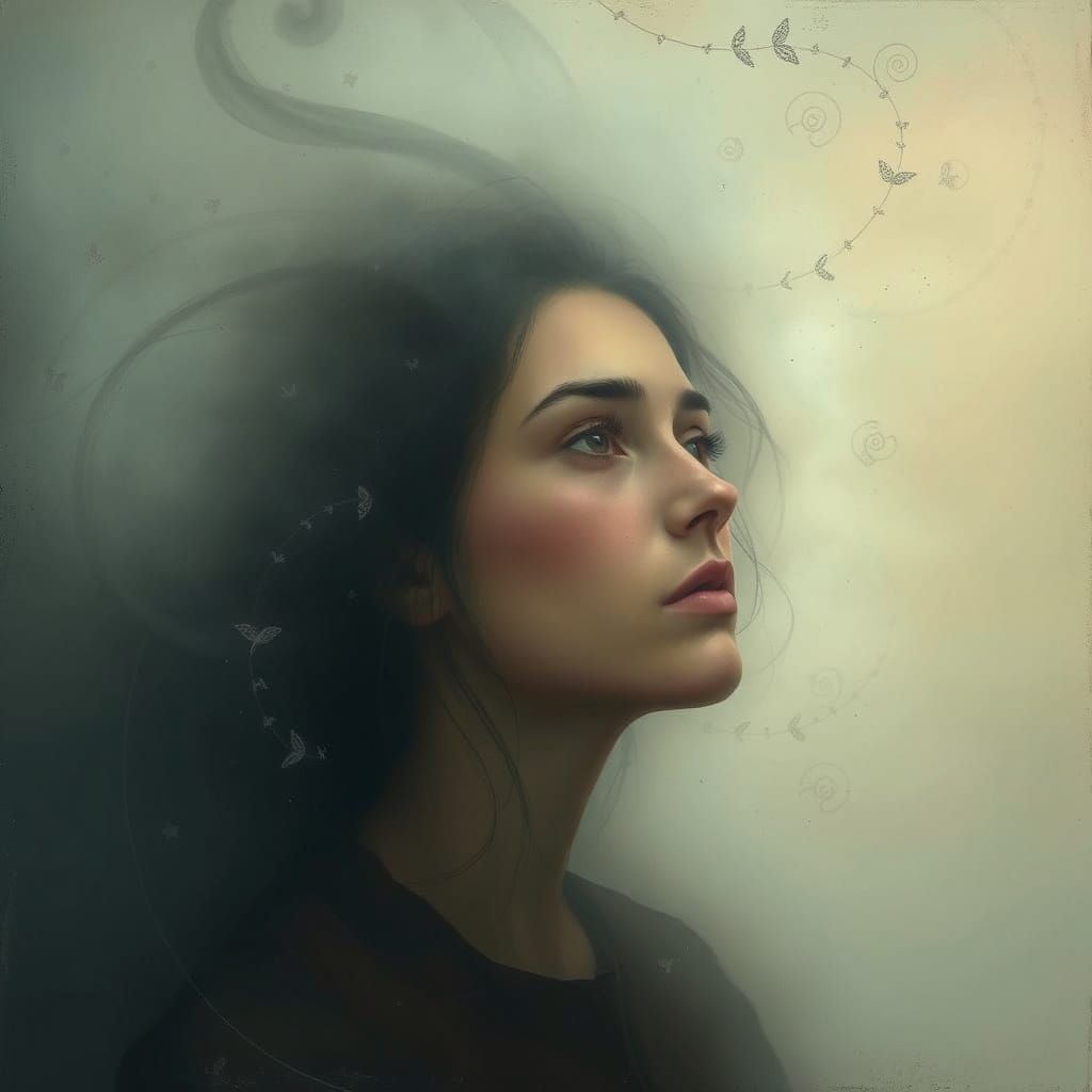 Surreal Portrait of Contemplation in Muted Colors