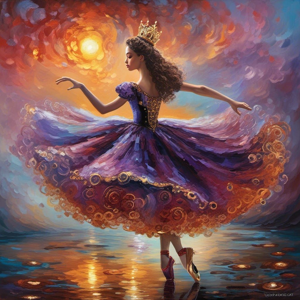 Steampunk Ballerina Dances at Sunset, Monet and Van Gogh Sty...