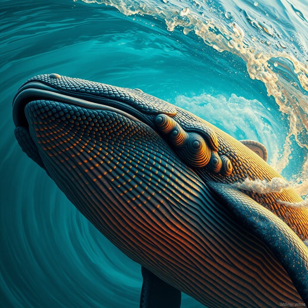Hyperrealistic Whale in Turbulent Ocean Vortex