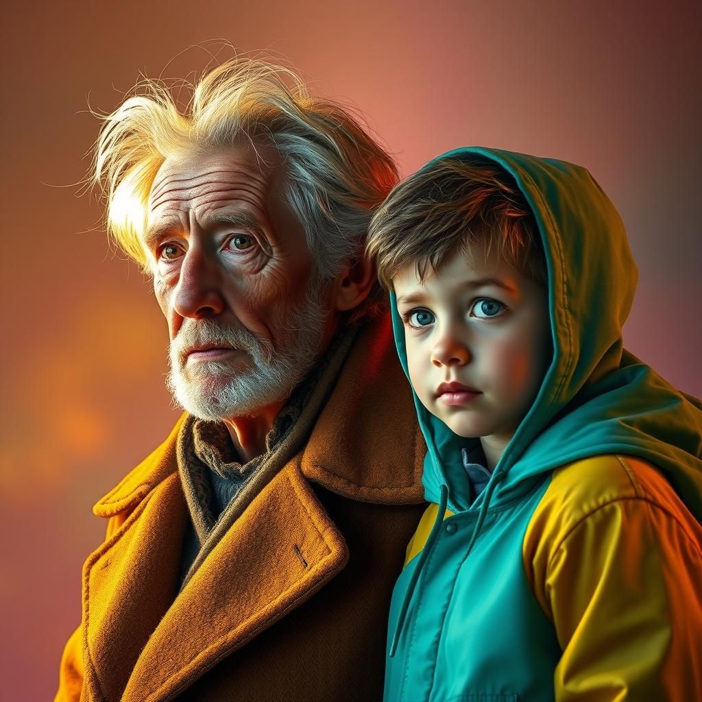 Elderly Man and Boy in Nostalgic Concept Art