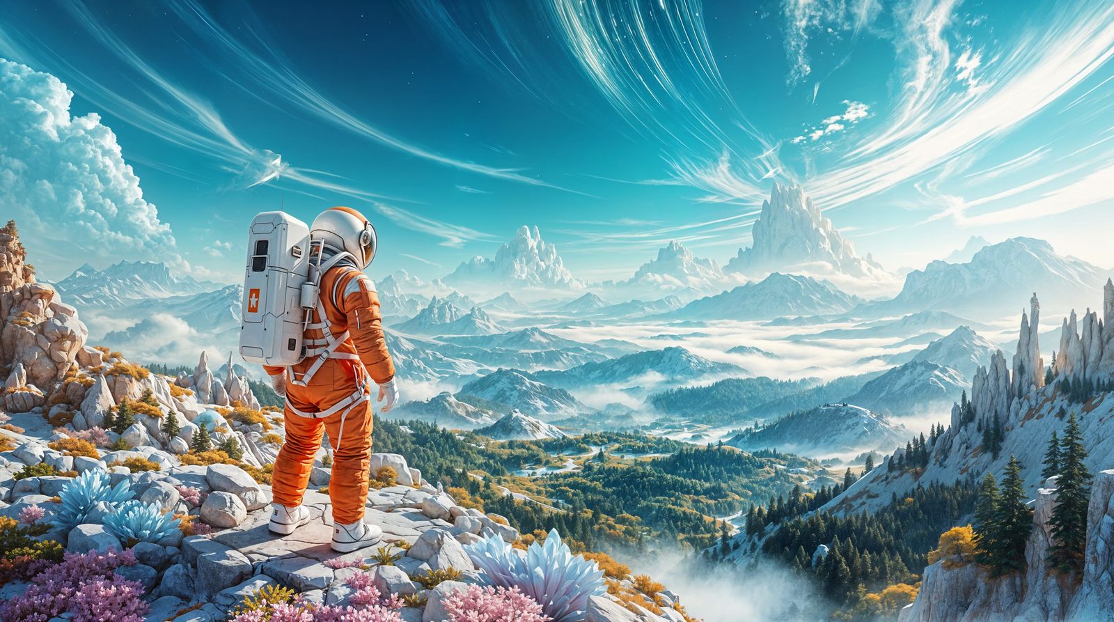 Astronaut Exploring Vibrant, Futuristic Landscape in Wes And...