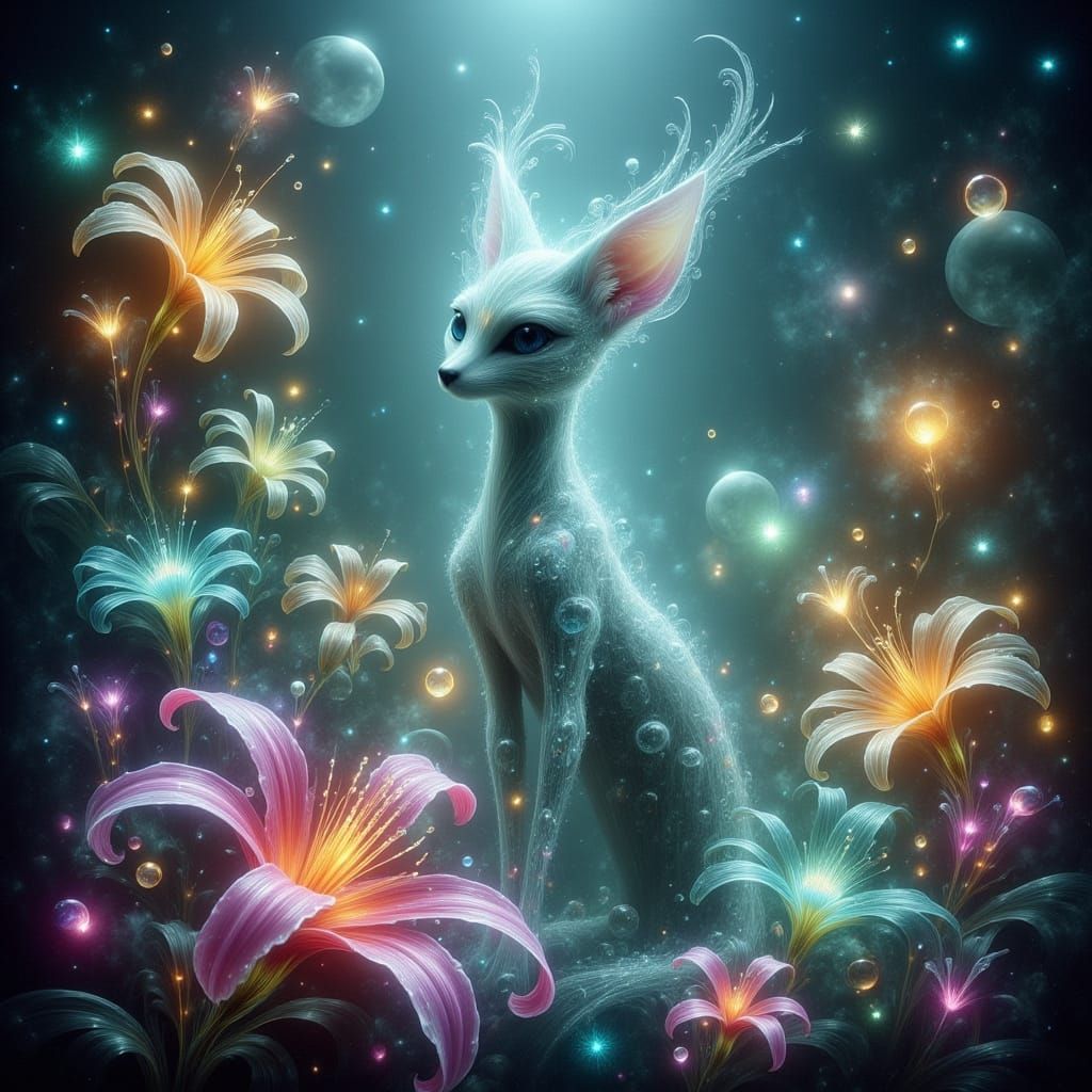 Enchanted Creature in Luminous Fantasy Garden
