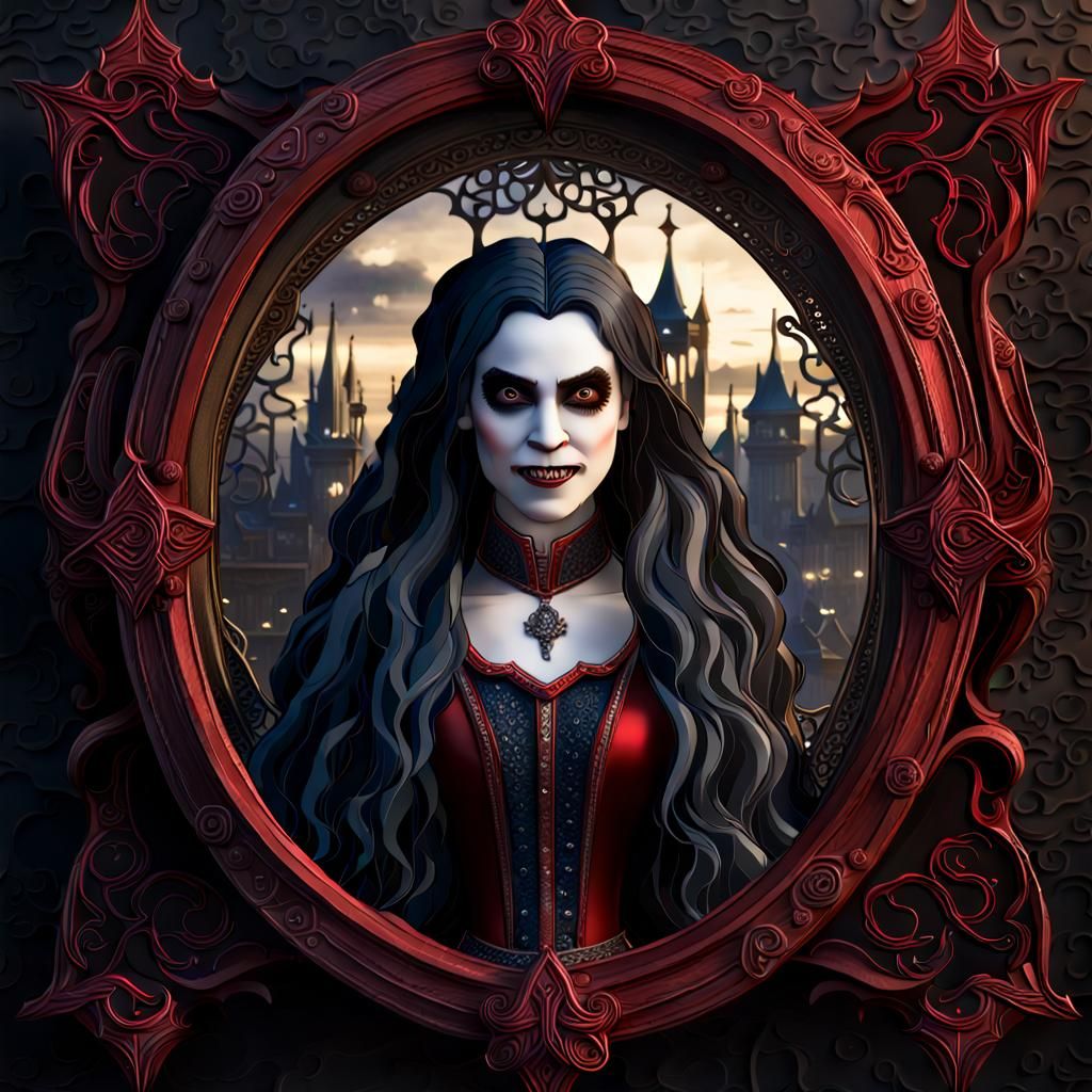 Gothic Vampire Woman with Antique Hair in Detailed Painting