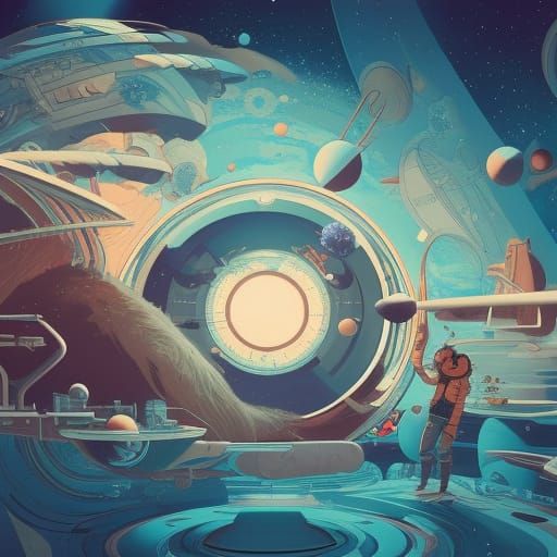 Hyperrealistic Planets and Stars in Splash Art Style