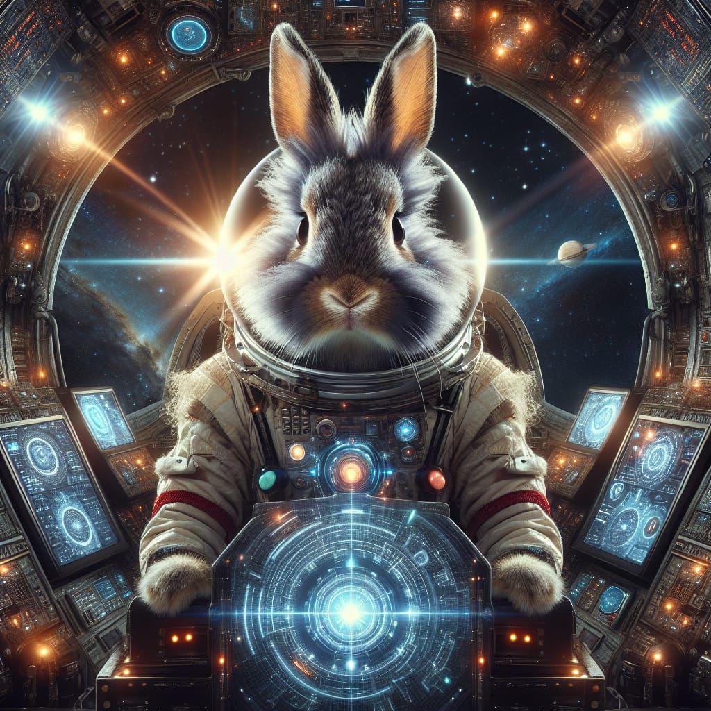 Bunny Astronaut Commands Spaceship on Interstellar Mission