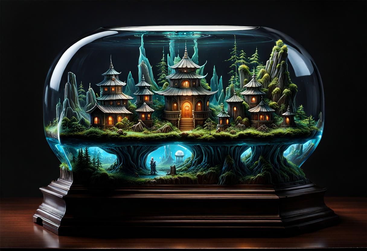 Bioluminescent Alien Temple in a Bottle: Maximalist Fantasy