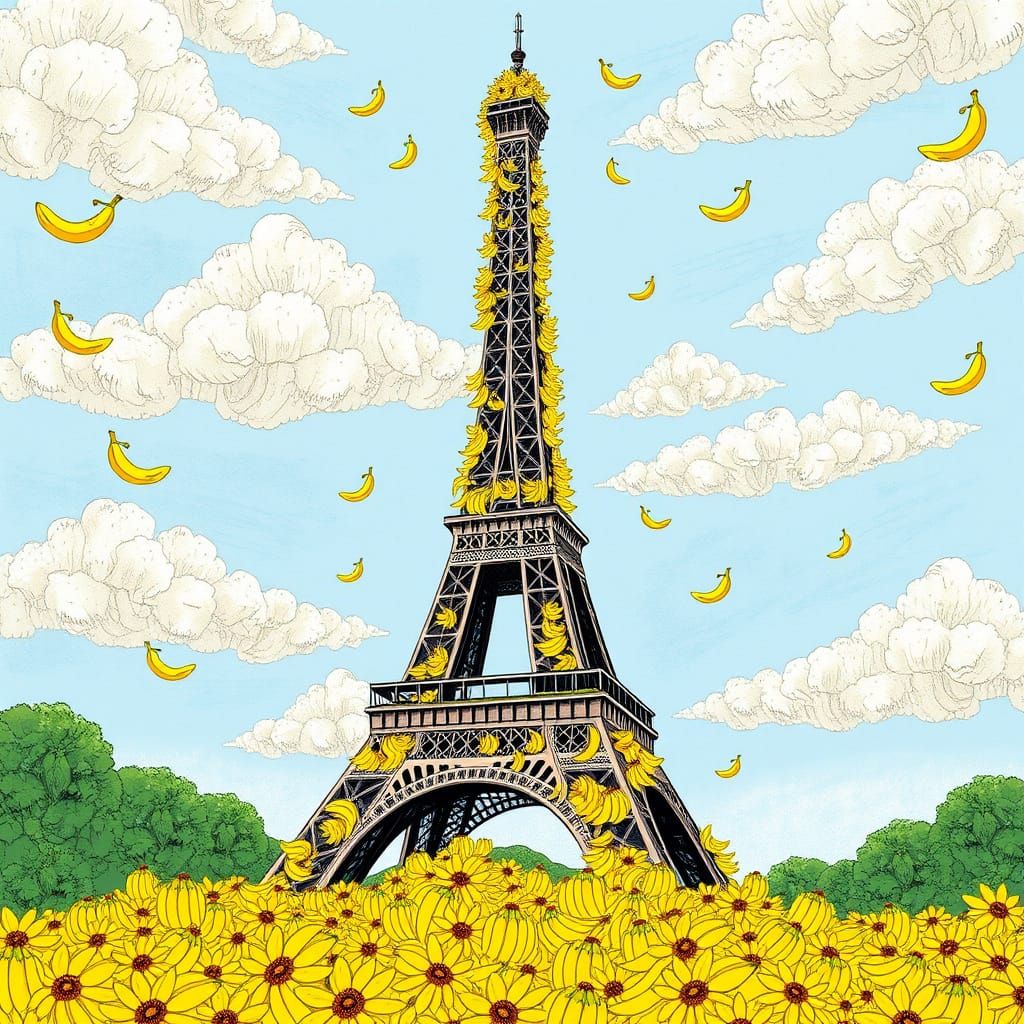 Eiffel Tower in Vibrant Banana Landscape