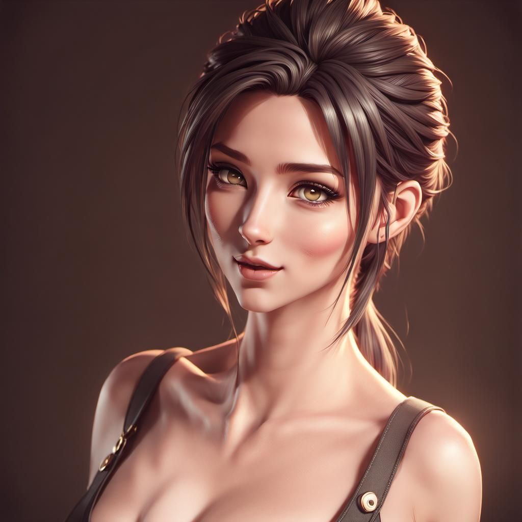 Anime Style Portrait of Sensual Smiling Woman