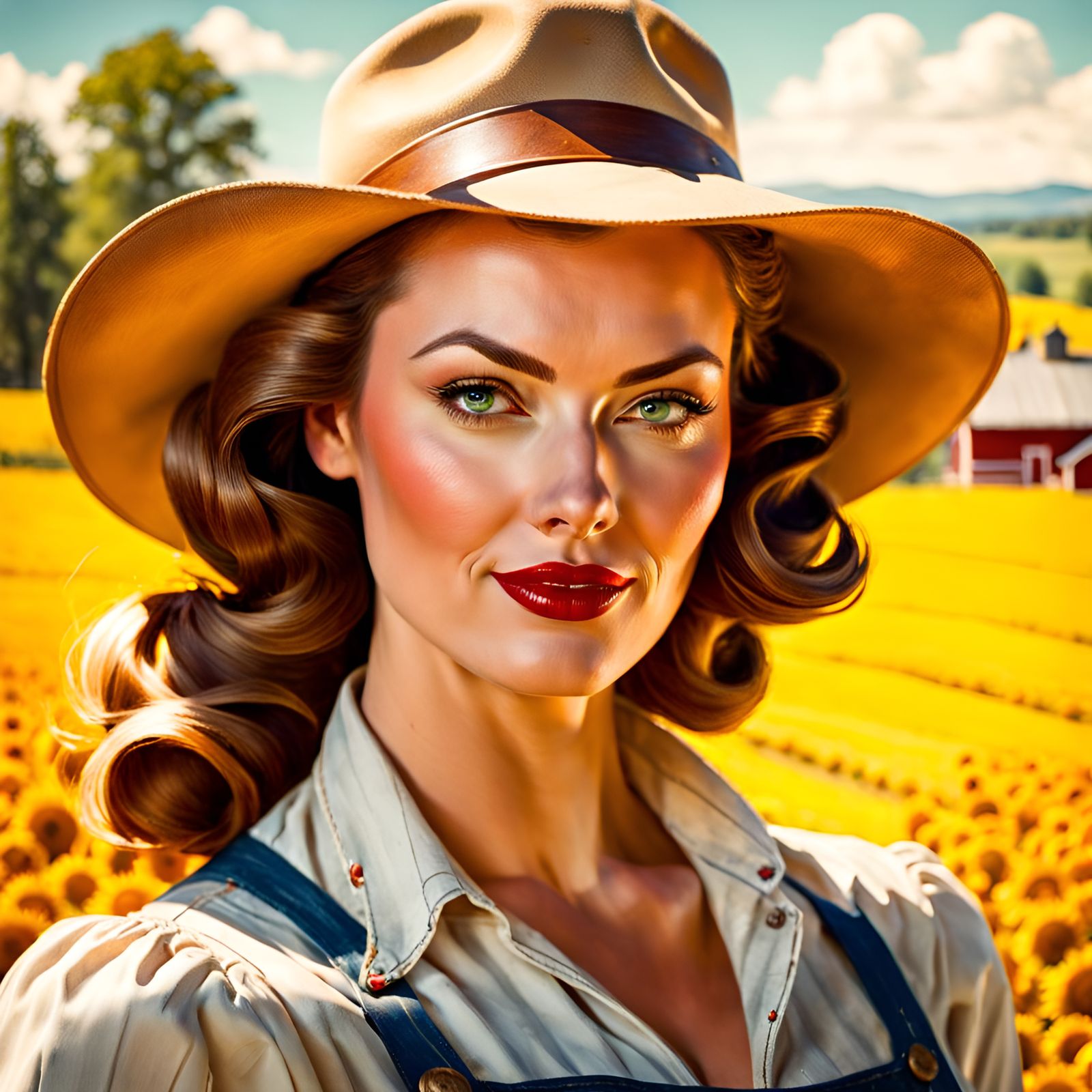Sunny Farm Girl Portrait in Pin-Up Style