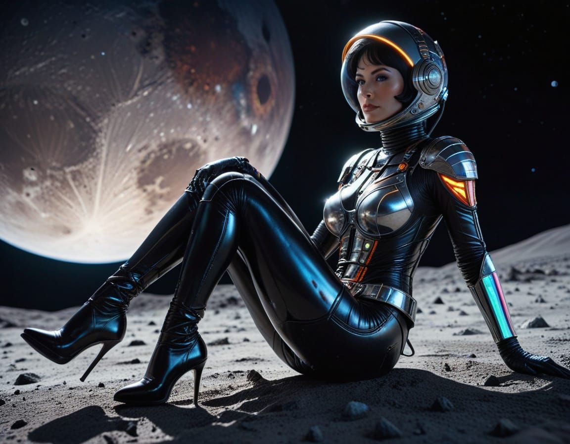 Retrofuturistic Space Siren on the Lunar Surface