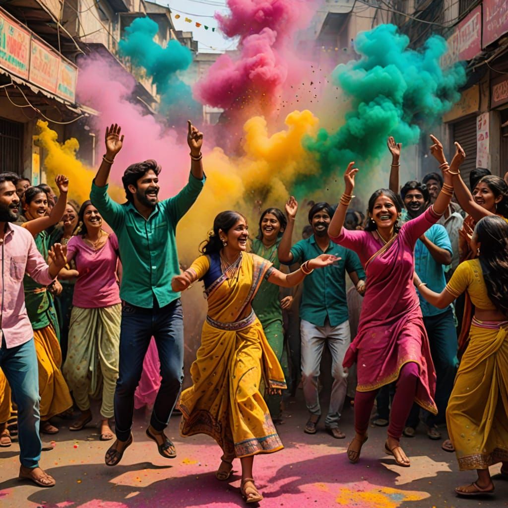 Vibrant Indian Street Festival in Colorful Chaos
