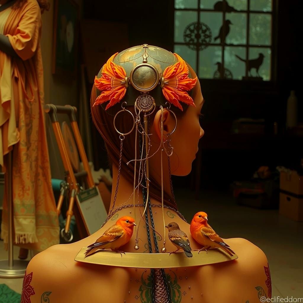 Ethereal Woman Carrying Birds, Nature Connection