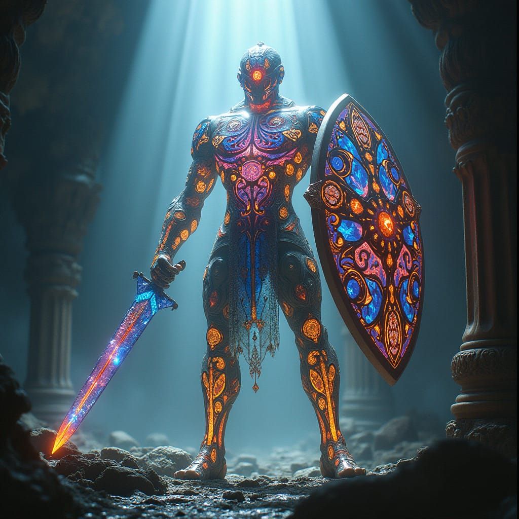 Cyberpunk Stained Glass Guardian