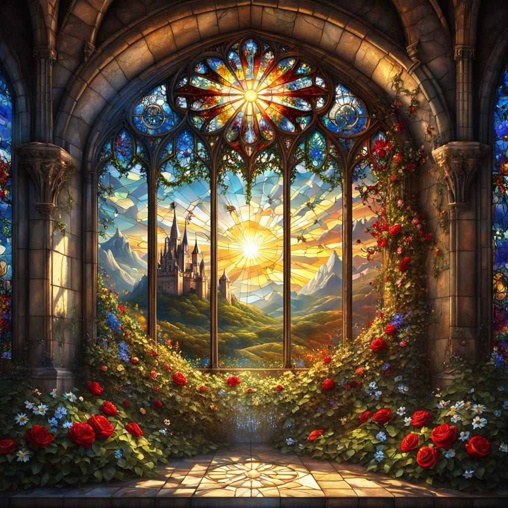 Epic Stained Glass Window with Heavenly Sunshine