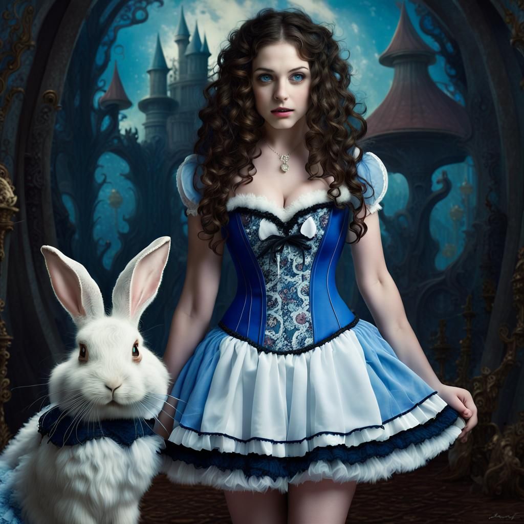 Alice in Wonderland with White Rabbit, Detailed Matte Painti...