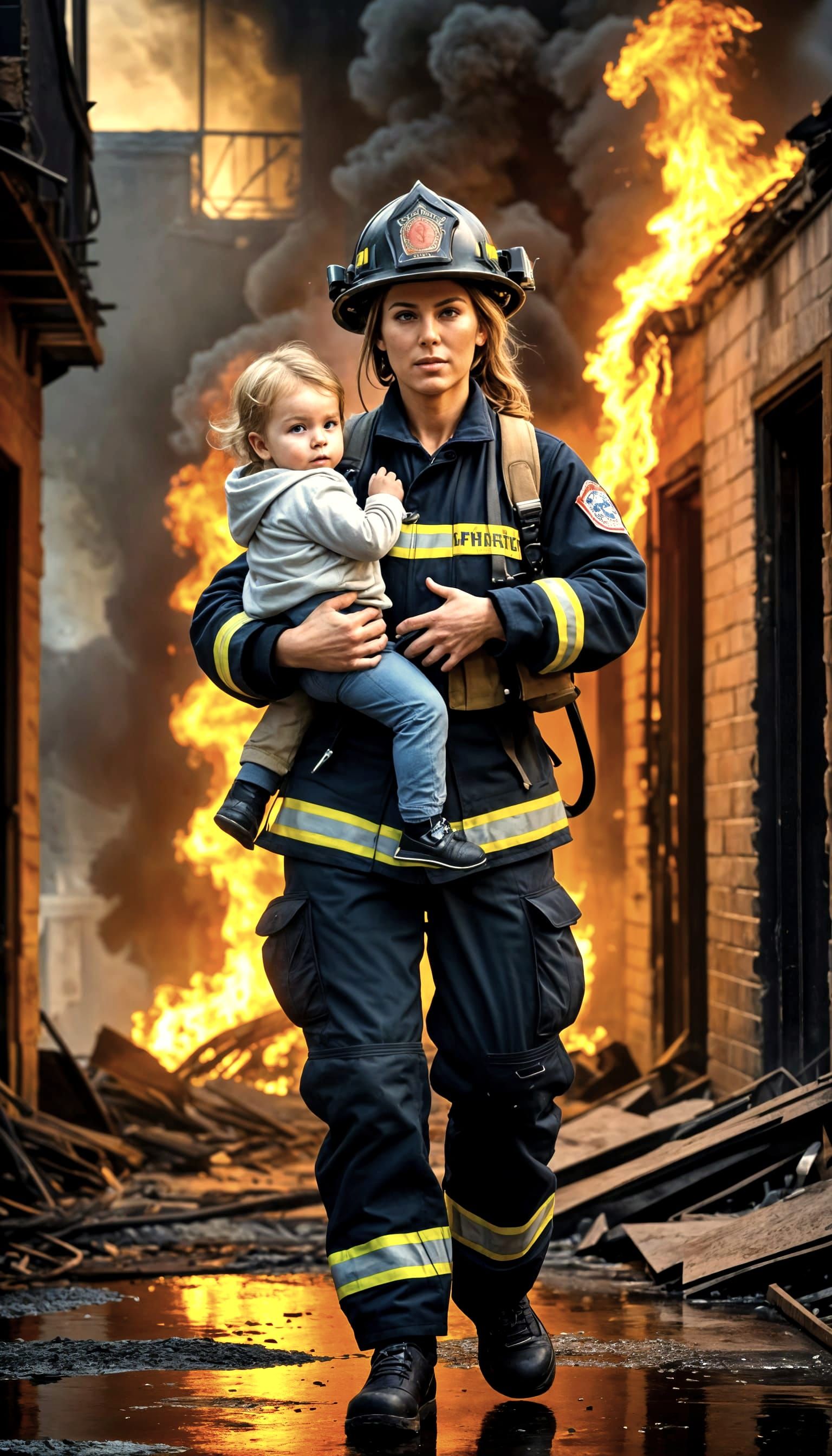 Firefighter Rescue: Woman Carries Child from Burning Buildin...