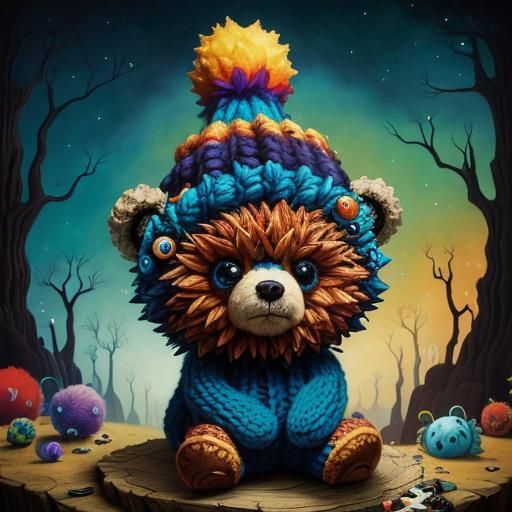 Endearing Teddy Bear with Kawaii Eyes in Fantasy Art